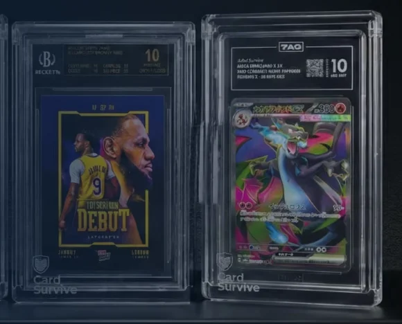 Beckett and TAG graded cards inside CardSurvive The Tank acrylic slab protectors