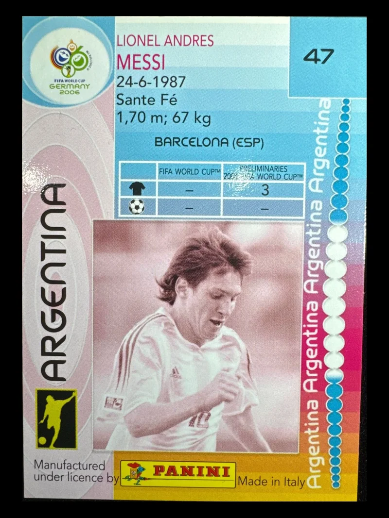 The same Lionel Messi Panini FIFA World Cup Germany 2006 card back after restoration at CardRevive